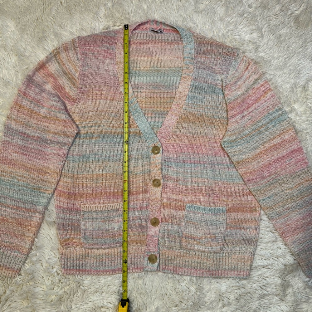 J. Crew Pastel Multicolor Rainbow V-Neck Cotton Button Front Cardigan - Picture 8 of 10